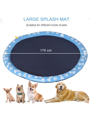 PawHut 170cm Splash Pad Sprinkler for Pets Dog Bath Pool Water Game Mat Toy Non-slip Outdoor Backyard Blue