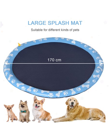 PawHut 170cm Splash Pad Sprinkler for Pets Dog Bath Pool Water Game Mat Toy Non-slip Outdoor Backyard Blue - pic 146273 | FastDaddyshop