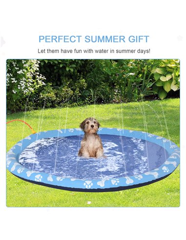 PawHut 170cm Splash Pad Sprinkler for Pets Dog Bath Pool Water Game Mat Toy Non-slip Outdoor Backyard Blue