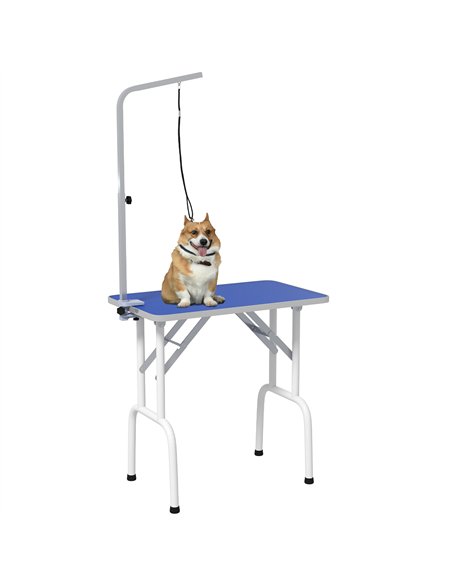 PawHut 32" Foldable Dog Grooming Table Pet Drying Beauty Table Adjustable Fixed Arm Rubber Top, Blue - pic 146288 | FastDaddyshop