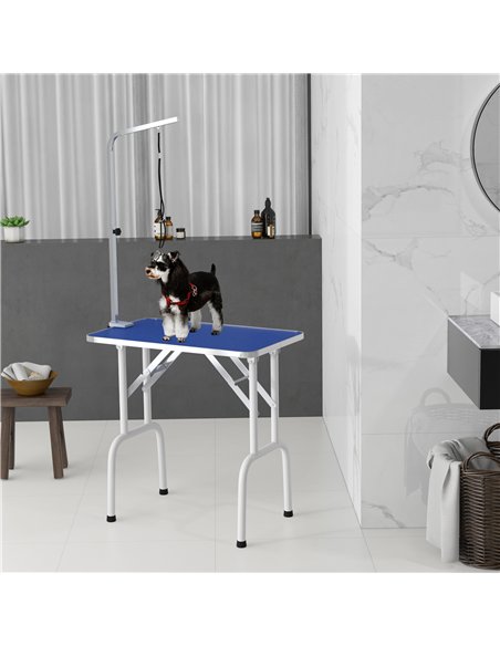 PawHut 32" Foldable Dog Grooming Table Pet Drying Beauty Table Adjustable Fixed Arm Rubber Top, Blue - pic 146289 | FastDaddyshop