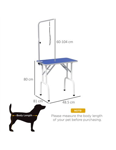 PawHut 32" Foldable Dog Grooming Table Pet Drying Beauty Table Adjustable Fixed Arm Rubber Top, Blue