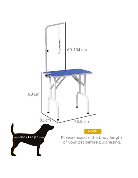 PawHut 32" Foldable Dog Grooming Table Pet Drying Beauty Table Adjustable Fixed Arm Rubber Top, Blue - pic 146290 | FastDaddyshop