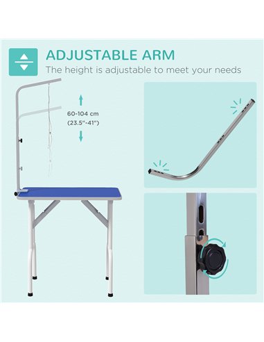 PawHut 32" Foldable Dog Grooming Table Pet Drying Beauty Table Adjustable Fixed Arm Rubber Top, Blue