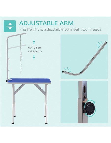 PawHut 32" Foldable Dog Grooming Table Pet Drying Beauty Table Adjustable Fixed Arm Rubber Top, Blue - pic 146291 | FastDaddyshop