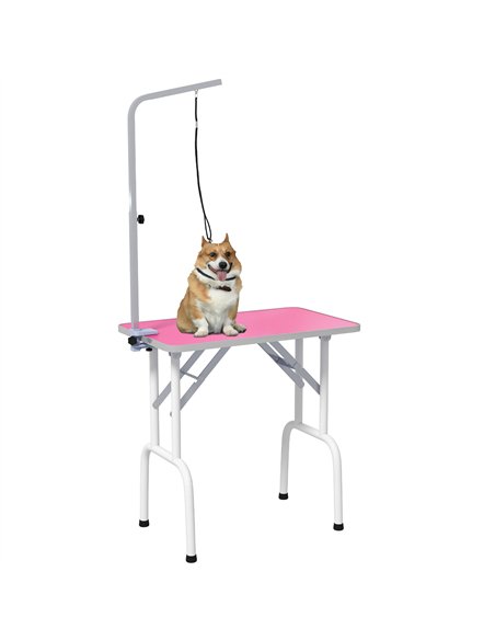 PawHut 32" Foldable Dog Grooming Table Pet Drying Beauty Table Adjustable Fixed Arm Rubber Top, Pink - pic 146297 | FastDaddyshop