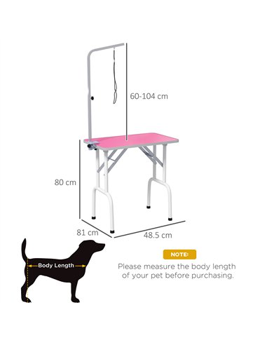PawHut 32" Foldable Dog Grooming Table Pet Drying Beauty Table Adjustable Fixed Arm Rubber Top, Pink