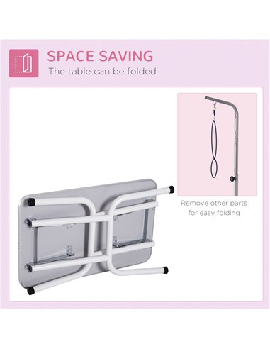 PawHut 32" Foldable Dog Grooming Table Pet Drying Beauty Table Adjustable Fixed Arm Rubber Top, Pink