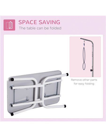 PawHut 32" Foldable Dog Grooming Table Pet Drying Beauty Table Adjustable Fixed Arm Rubber Top, Pink - pic 146301 | FastDaddyshop