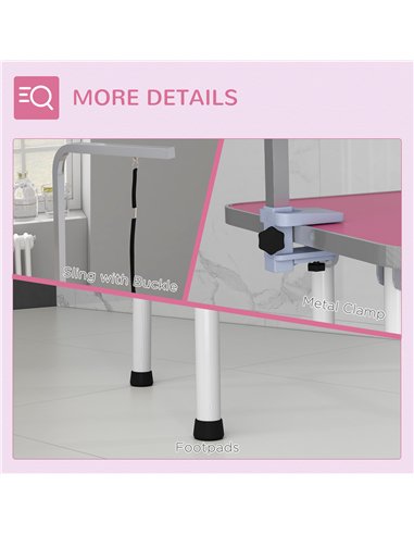 PawHut 32" Foldable Dog Grooming Table Pet Drying Beauty Table Adjustable Fixed Arm Rubber Top, Pink