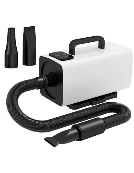 PawHut 2200W Dog Hair Dryer with Auto Adjustable Temperature & Airflow, 3 Nozzles, Digital Screen, for Dogs Cats, White - pic 146306 | FastDaddyshop