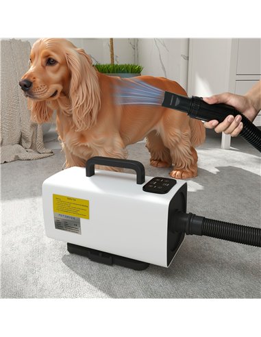 PawHut 2200W Dog Hair Dryer with Auto Adjustable Temperature & Airflow, 3 Nozzles, Digital Screen, for Dogs Cats, White