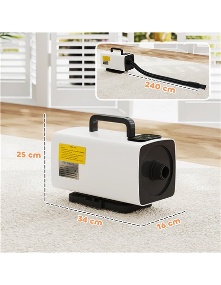 PawHut 2200W Dog Hair Dryer with Auto Adjustable Temperature & Airflow, 3 Nozzles, Digital Screen, for Dogs Cats, White - pic 146308 | FastDaddyshop