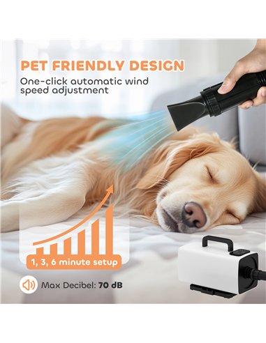 PawHut 2200W Dog Hair Dryer with Auto Adjustable Temperature & Airflow, 3 Nozzles, Digital Screen, for Dogs Cats, White