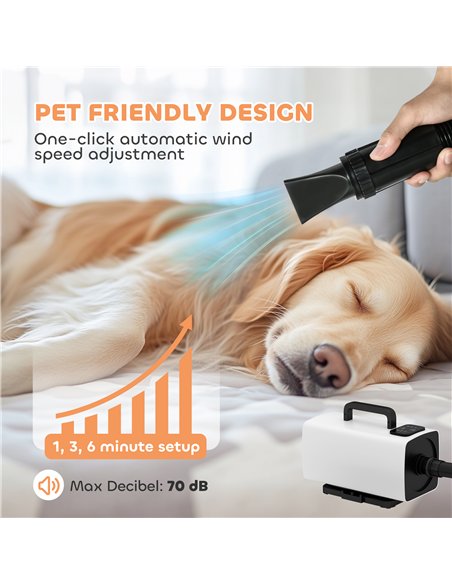 PawHut 2200W Dog Hair Dryer with Auto Adjustable Temperature & Airflow, 3 Nozzles, Digital Screen, for Dogs Cats, White - pic 146310 | FastDaddyshop