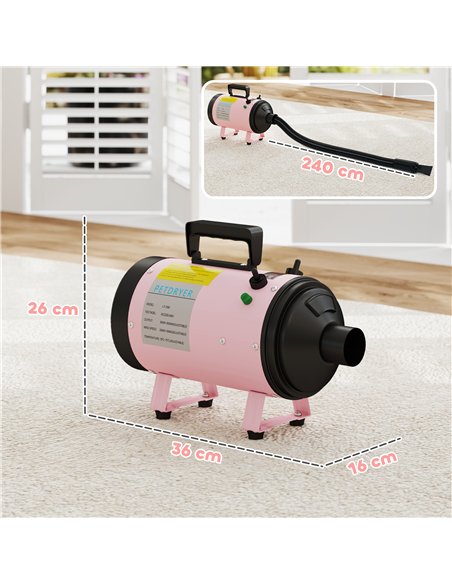 PawHut 2200W Dog Hair Dryer with Adjustable Temperature & Velocity, 3 Different Nozzles, Pink - pic 146317 | FastDaddyshop