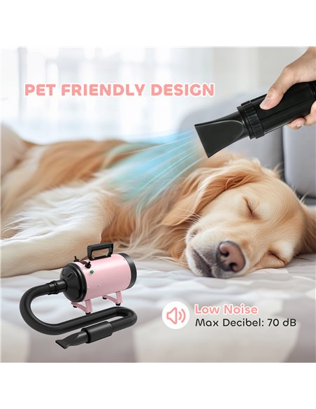 PawHut 2200W Dog Hair Dryer with Adjustable Temperature & Velocity, 3 Different Nozzles, Pink - pic 146319 | FastDaddyshop
