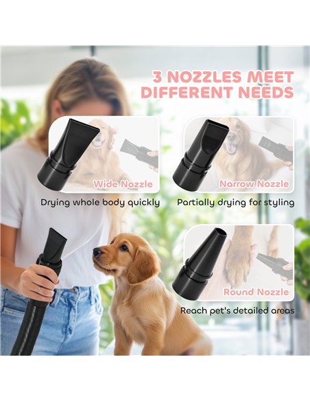 PawHut 2200W Dog Hair Dryer with Adjustable Temperature & Velocity, 3 Different Nozzles, Pink - pic 146320 | FastDaddyshop