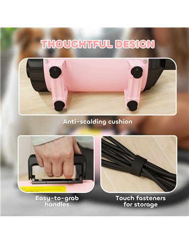 PawHut 2200W Dog Hair Dryer with Adjustable Temperature & Velocity, 3 Different Nozzles, Pink