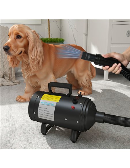 PawHut 2200W Dog Hair Dryer with Adjustable Temperature & Velocity, 3 Different Nozzles, Black - pic 146325 | FastDaddyshop