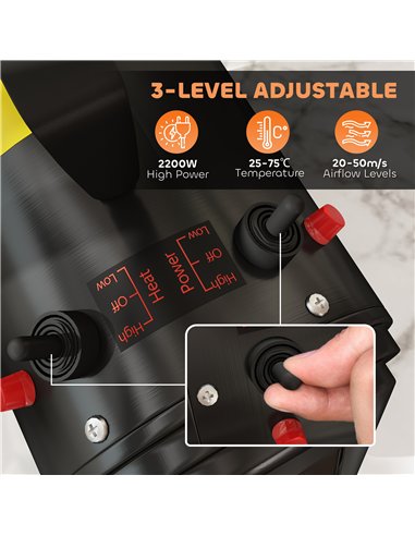 PawHut 2200W Dog Hair Dryer with Adjustable Temperature & Velocity, 3 Different Nozzles, Black