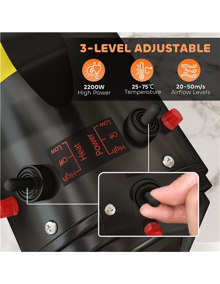 PawHut 2200W Dog Hair Dryer with Adjustable Temperature & Velocity, 3 Different Nozzles, Black - pic 146327 | FastDaddyshop