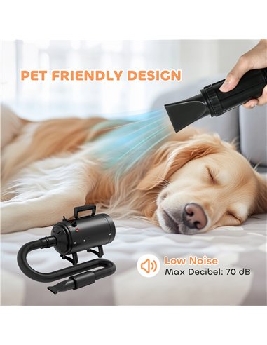 PawHut 2200W Dog Hair Dryer with Adjustable Temperature & Velocity, 3 Different Nozzles, Black