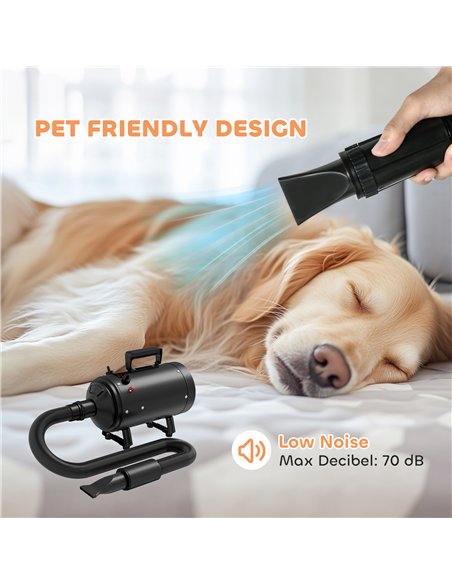 PawHut 2200W Dog Hair Dryer with Adjustable Temperature & Velocity, 3 Different Nozzles, Black - pic 146328 | FastDaddyshop