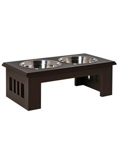 PawHut Raised Dog Feeding Bowls with Stand, Stainless Steel for Medium Dog, 58L x 31W x 25H cm - Brown