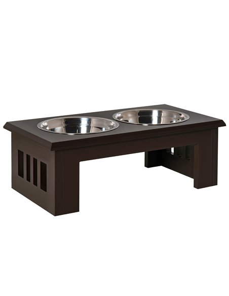 PawHut Raised Dog Feeding Bowls with Stand, Stainless Steel for Medium Dog, 58L x 31W x 25H cm - Brown - pic 146333 | FastDaddyshop