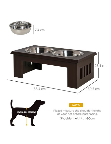PawHut Raised Dog Feeding Bowls with Stand, Stainless Steel for Medium Dog, 58L x 31W x 25H cm - Brown - pic 146335 | FastDaddyshop