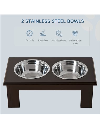 PawHut Raised Dog Feeding Bowls with Stand, Stainless Steel for Medium Dog, 58L x 31W x 25H cm - Brown