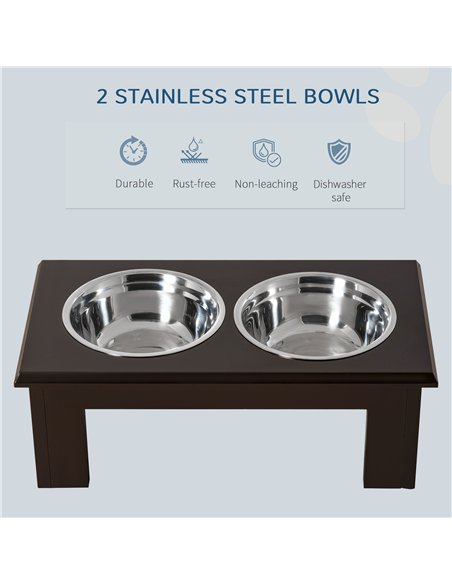 PawHut Raised Dog Feeding Bowls with Stand, Stainless Steel for Medium Dog, 58L x 31W x 25H cm - Brown - pic 146337 | FastDaddyshop