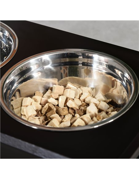 PawHut Raised Dog Feeding Bowls with Stand, Stainless Steel for Medium Dog, 58L x 31W x 25H cm - Brown - pic 146340 | FastDaddyshop