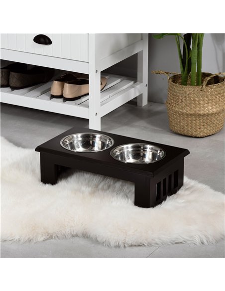 PawHut Raised Dog Feeding Bowls with Stand, Stainless Steel for Medium Dog, 58L x 31W x 25H cm - Brown - pic 146341 | FastDaddyshop