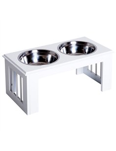 PawHut Raised Dog Feeding Bowls with Stand, Stainless Steel for Medium Dog, 58L x 31W x 25H cm - White