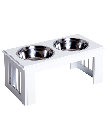PawHut Raised Dog Feeding Bowls with Stand, Stainless Steel for Medium Dog, 58L x 31W x 25H cm - White - pic 146342 | FastDaddyshop