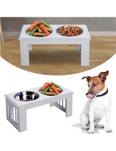 PawHut Raised Dog Feeding Bowls with Stand, Stainless Steel for Medium Dog, 58L x 31W x 25H cm - White 2