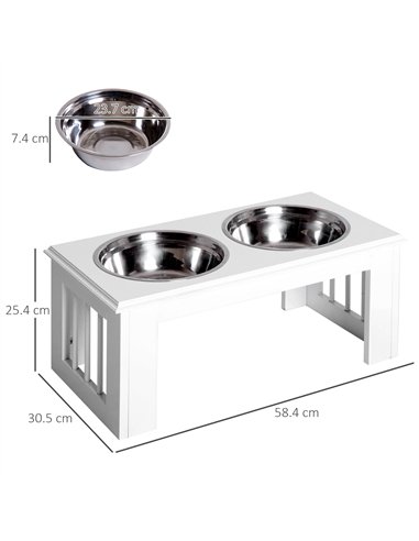 PawHut Raised Dog Feeding Bowls with Stand, Stainless Steel for Medium Dog, 58L x 31W x 25H cm - White
