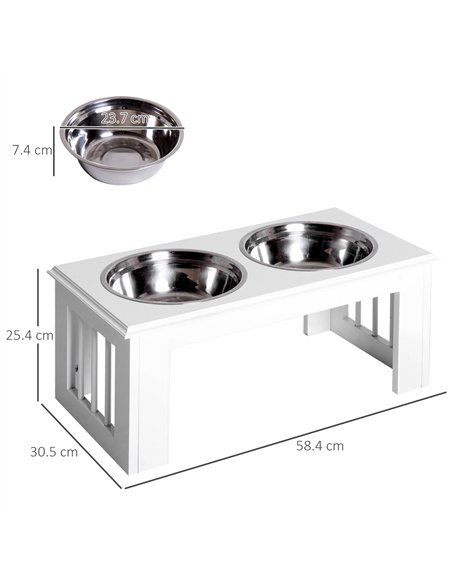 PawHut Raised Dog Feeding Bowls with Stand, Stainless Steel for Medium Dog, 58L x 31W x 25H cm - White - pic 146344 | FastDaddyshop