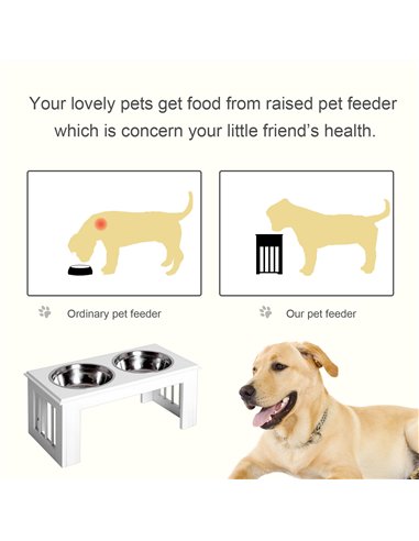 PawHut Raised Dog Feeding Bowls with Stand, Stainless Steel for Medium Dog, 58L x 31W x 25H cm - White