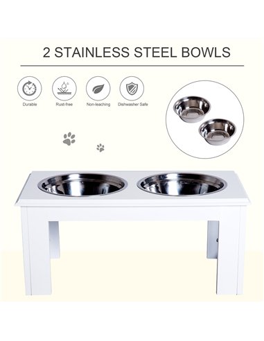 PawHut Raised Dog Feeding Bowls with Stand, Stainless Steel for Medium Dog, 58L x 31W x 25H cm - White