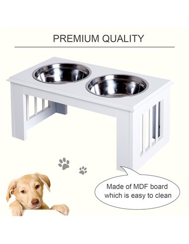PawHut Raised Dog Feeding Bowls with Stand, Stainless Steel for Medium Dog, 58L x 31W x 25H cm - White