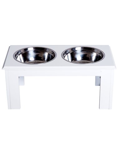 PawHut Raised Dog Feeding Bowls with Stand, Stainless Steel for Medium Dog, 58L x 31W x 25H cm - White