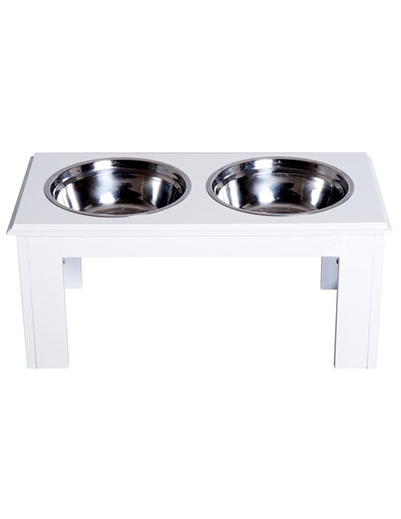 PawHut Raised Dog Feeding Bowls with Stand, Stainless Steel for Medium Dog, 58L x 31W x 25H cm - White - pic 146349 | FastDaddyshop