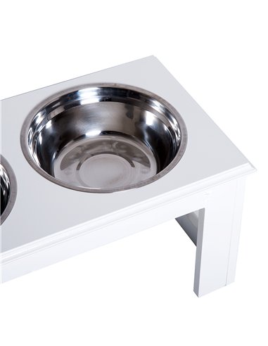 PawHut Raised Dog Feeding Bowls with Stand, Stainless Steel for Medium Dog, 58L x 31W x 25H cm - White