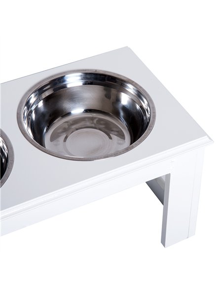 PawHut Raised Dog Feeding Bowls with Stand, Stainless Steel for Medium Dog, 58L x 31W x 25H cm - White - pic 146350 | FastDaddyshop