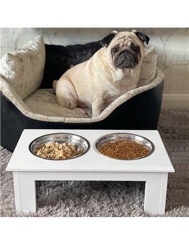 PawHut Raised Dog Feeding Bowls with Stand, Stainless Steel for  Extra Small and Small Dog, 44L x 24W x 15H cm - White