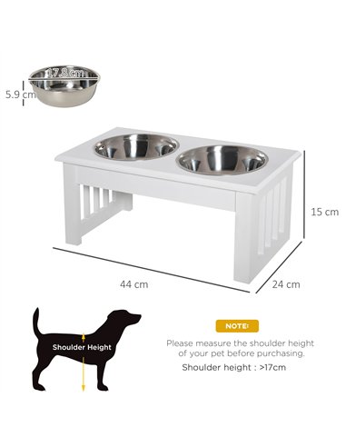 PawHut Raised Dog Feeding Bowls with Stand, Stainless Steel for  Extra Small and Small Dog, 44L x 24W x 15H cm - White