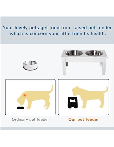 PawHut Raised Dog Feeding Bowls with Stand, Stainless Steel for  Extra Small and Small Dog, 44L x 24W x 15H cm - White